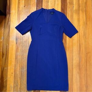 Tahari by Arthur S Levine Indigo Blue Dress Lined Short Sleeves Size 10